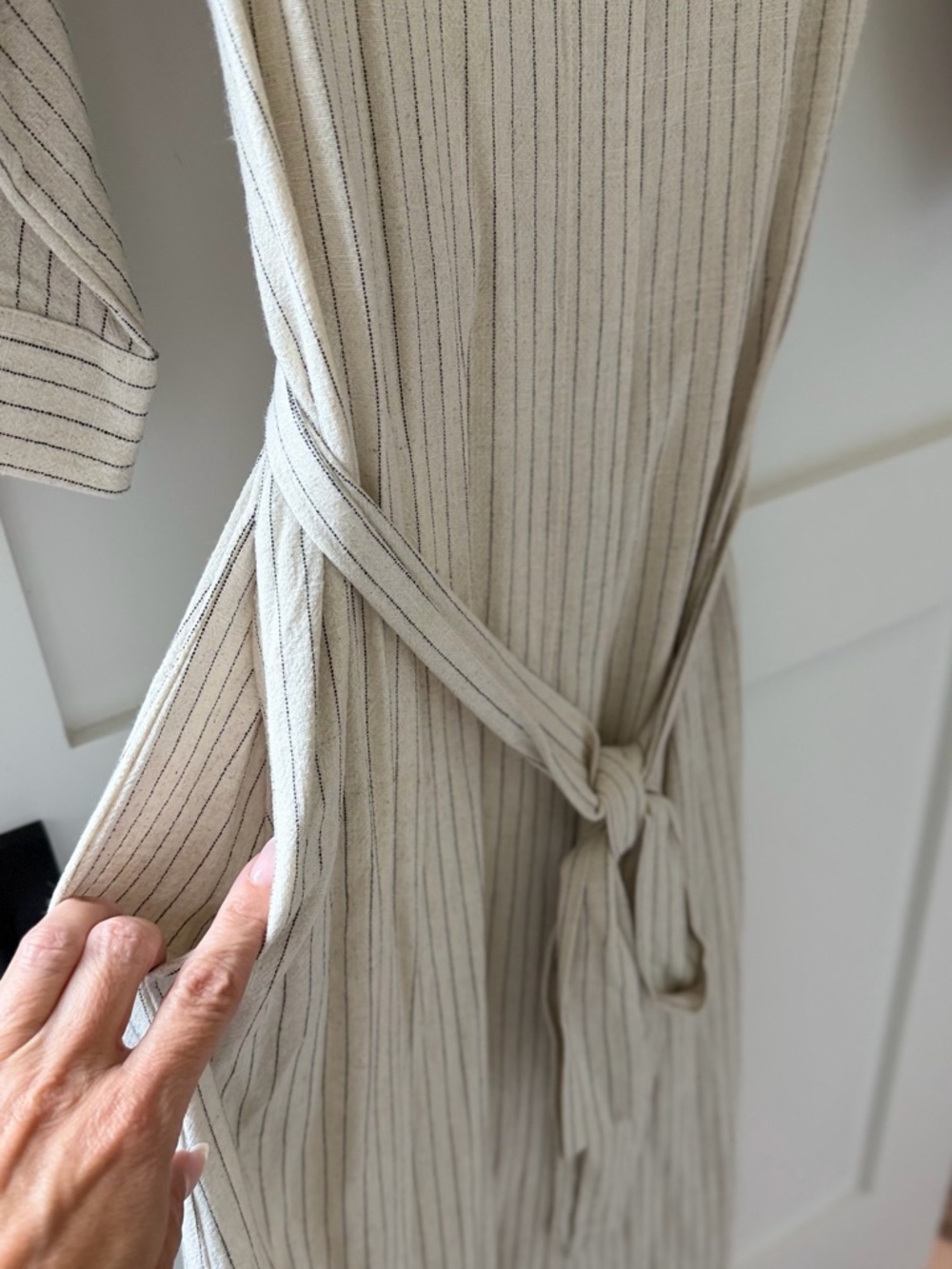 Vici Cream Pinstripe Shirt Dress with Collar and Waist Tie - Picture 4 of 4